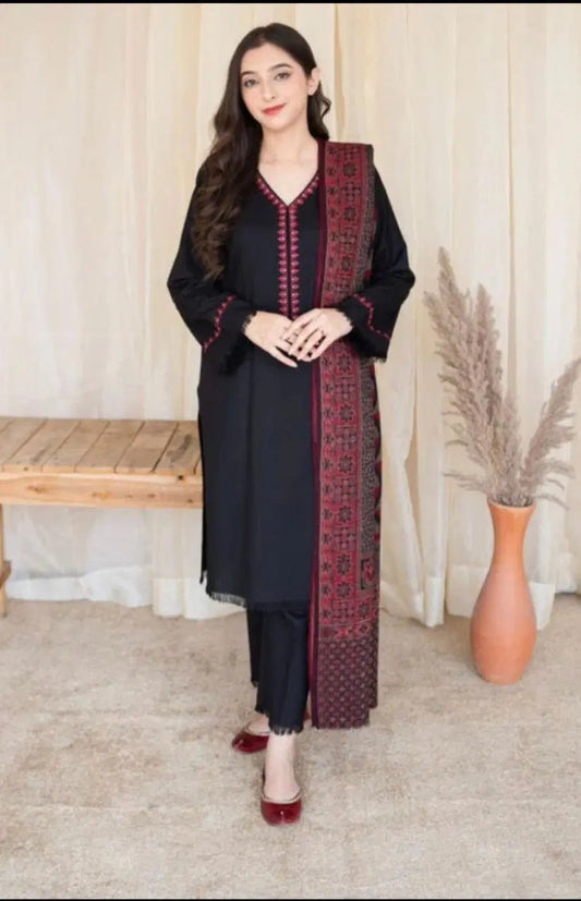 3 Pcs Women's Unstitched Embroidered Suit