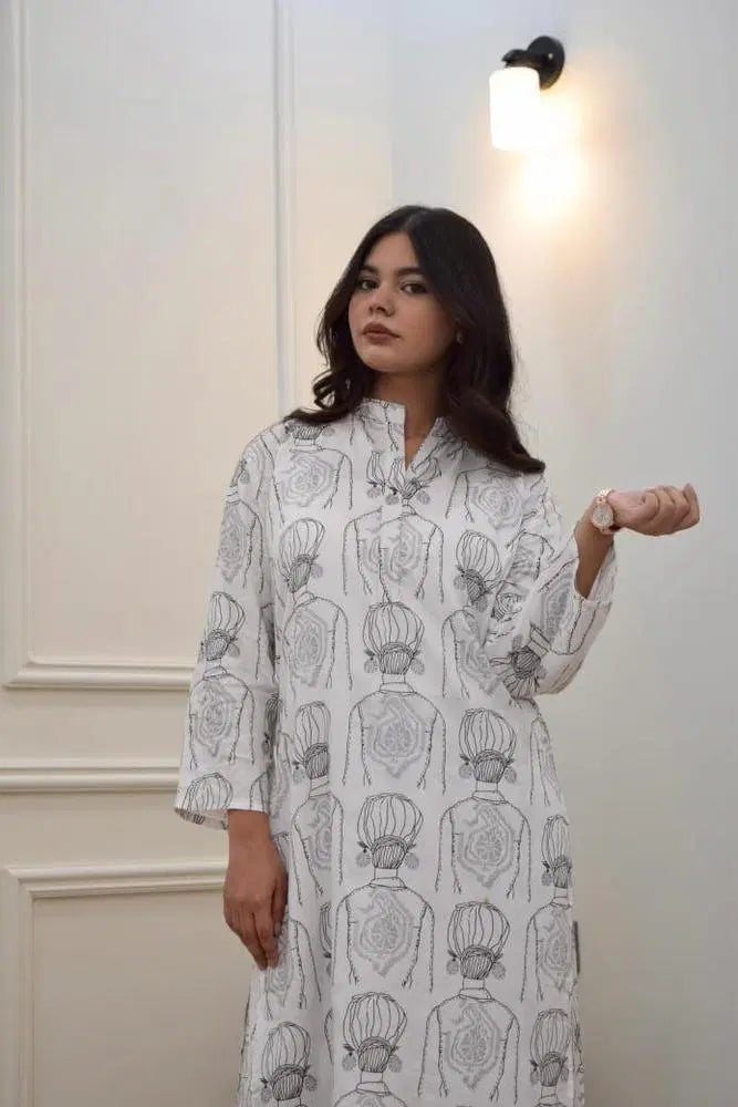 2 Pcs Women's Stitched Linen Printed Shirt And Trouser