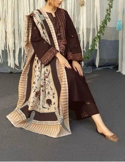 3 Pcs Women's Unstitched Embroidered Suit