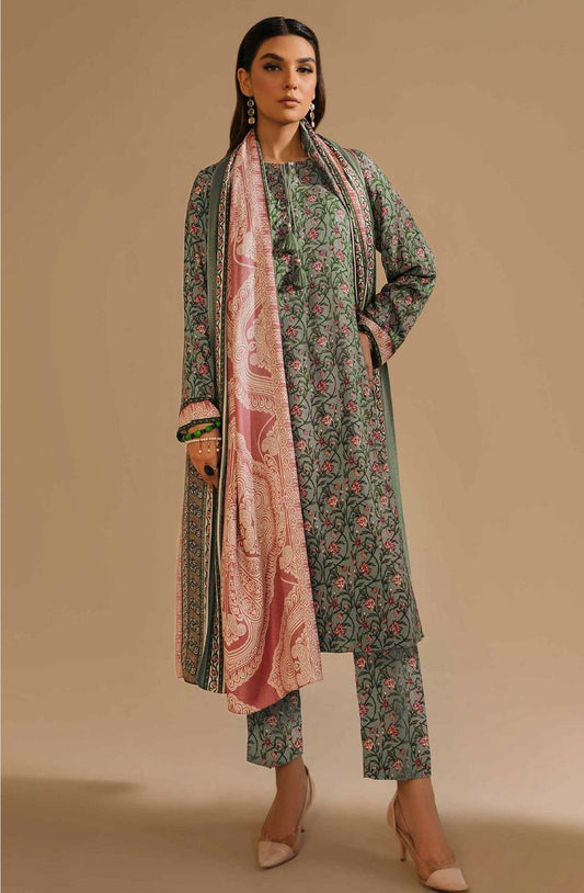 3 Pcs Women's Unstitched Khaddar Printed Suit