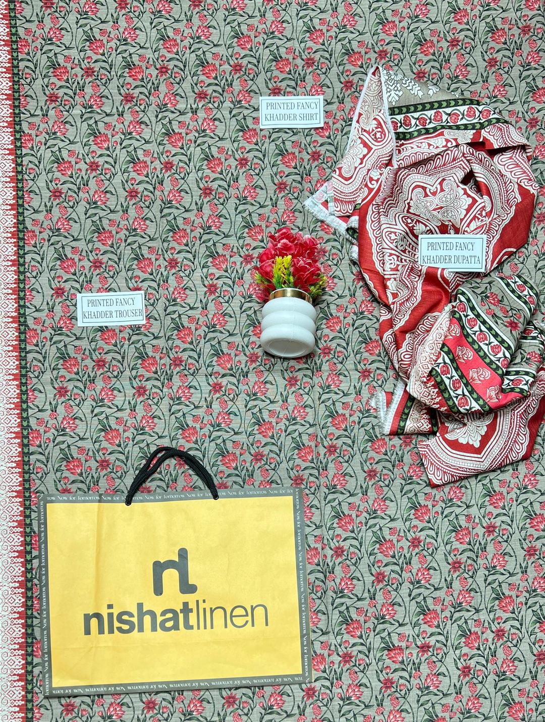 3 Pcs Women's Unstitched Khaddar Printed Suit