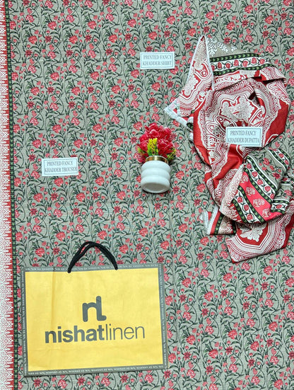 3 Pcs Women's Unstitched Khaddar Printed Suit