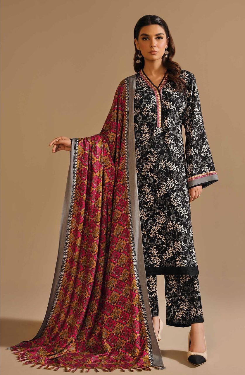 3 Pcs Women's Unstitched Khaddar Printed Suit