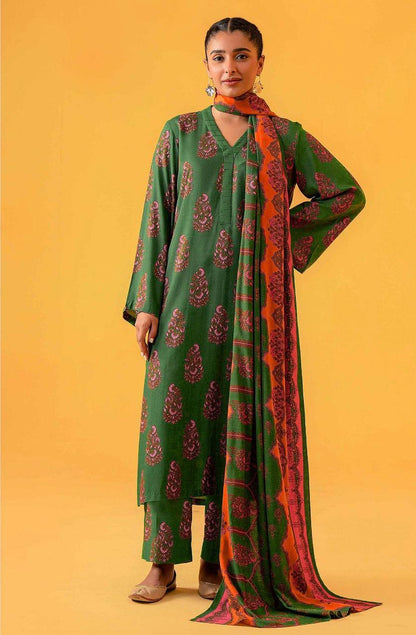 3 Pcs Women's Unstitched Khaddar Printed Suit