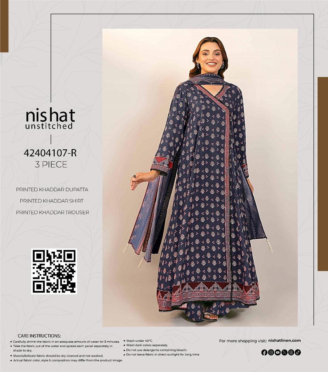 3 Pcs Women's Unstitched Khaddar Printed Suit