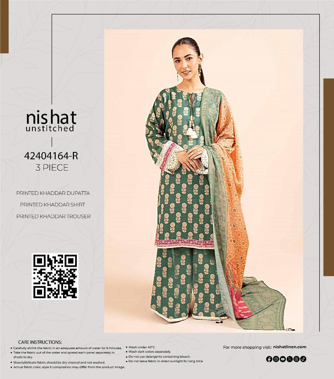 3 Pcs Women's Unstitched Khaddar Printed Suit