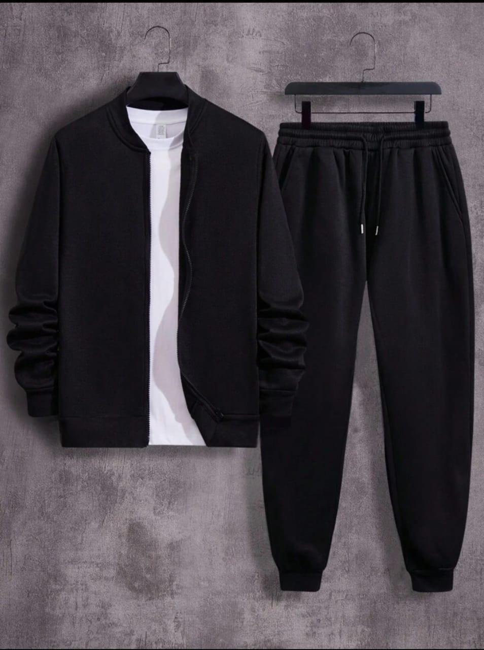 Men's Fleece Plain Zipper Track Suit
