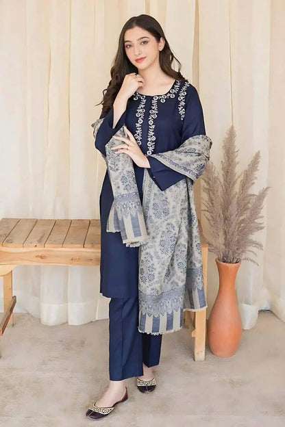 3 Pcs Women's Unstitched Embroidered Suit