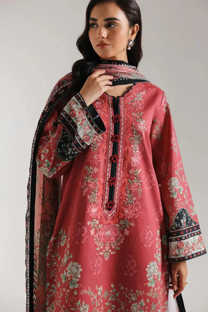 Printed Lawn Suit with Dobby Lawn Dupatta (3 Pc - Red)